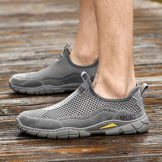 Cross-Border Summer Cross-Border Men'S Casual Sports Shoes Large Size Genuine Leather Mesh Shoes Hollow Breathable Outdoor Casual Shoes