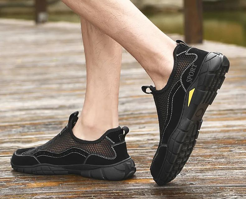 Cross-Border Summer Cross-Border Men'S Casual Sports Shoes Large Size Genuine Leather Mesh Shoes Hollow Breathable Outdoor Casual Shoes