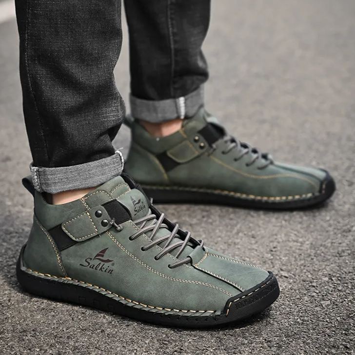 Autumn And Winter New Large Size Short Boots Men'S Hand-Stitched Leather Shoes Foreign Trade Casual Cross-Border Martin Boots Men'S Lazy Shoes