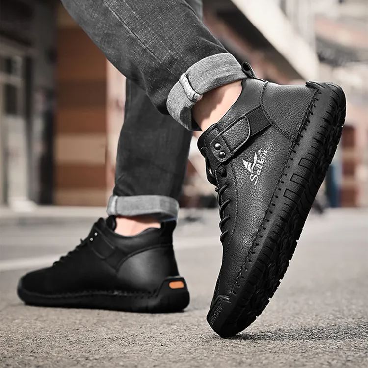 Autumn And Winter New Large Size Short Boots Men'S Hand-Stitched Leather Shoes Foreign Trade Casual Cross-Border Martin Boots Men'S Lazy Shoes