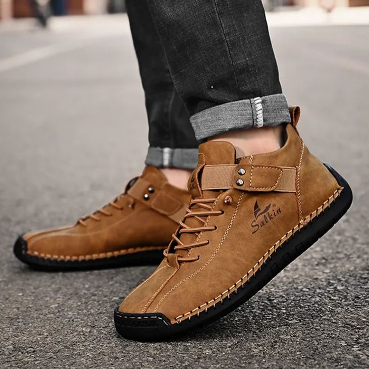 Autumn And Winter New Large Size Short Boots Men'S Hand-Stitched Leather Shoes Foreign Trade Casual Cross-Border Martin Boots Men'S Lazy Shoes