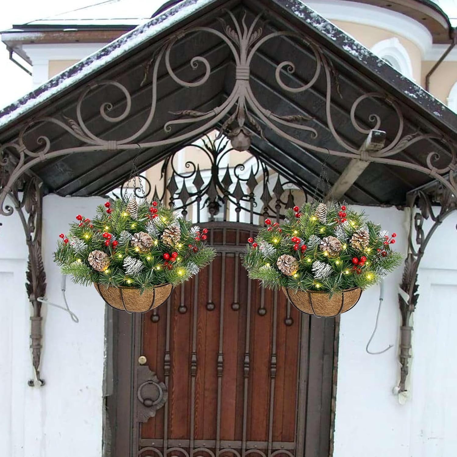 🏆Flash Sale⚡70K+ SOLD! Almost Gone🎄Pre-Lit Artificial Christmas Hanging Basket