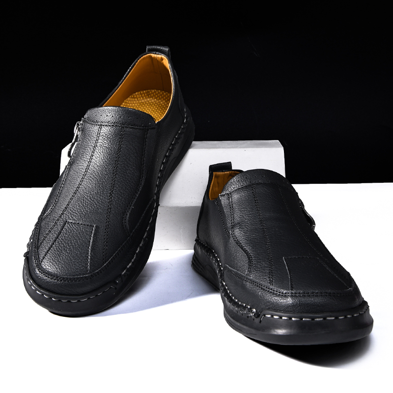 💥Hot sale💥 Men's Leather Slip-On Loafers with Side Zipper – Wide Toe Box, Durable Rubber Sole, Lightweight & Comfortable for Walking, Driving & Casual Wear