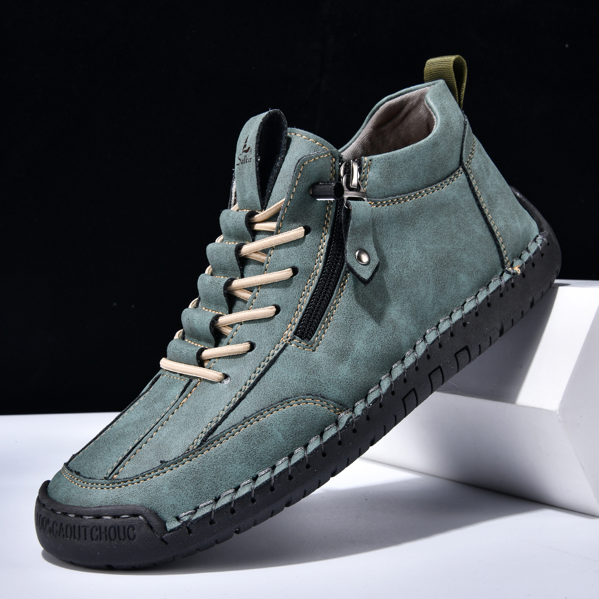 (⏰LETZTER TAG – 70 % RABATT🛒) Herren-Outdoor-Freizeitstiefel aus Leder – Obermaterial aus Rindsleder, breite Zehenpartie, Fußgewölbeunterstützung, Reißverschluss und Schlupfmodell, bequem zum Gehen und Autofahren