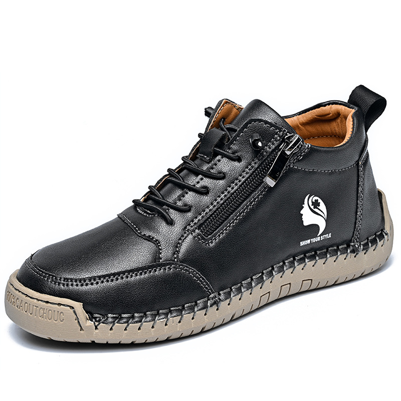 (⏰Letzter Tag - 70% Rabatt🛒) Lässige Outdoor-Stiefel aus echtem Leder - Obermaterial aus Rindsleder, breite Zehenpartie, Fußgewölbeunterstützung, Reißverschluss und Schlupfdesign, bequem zum Gehen und Autofahren.