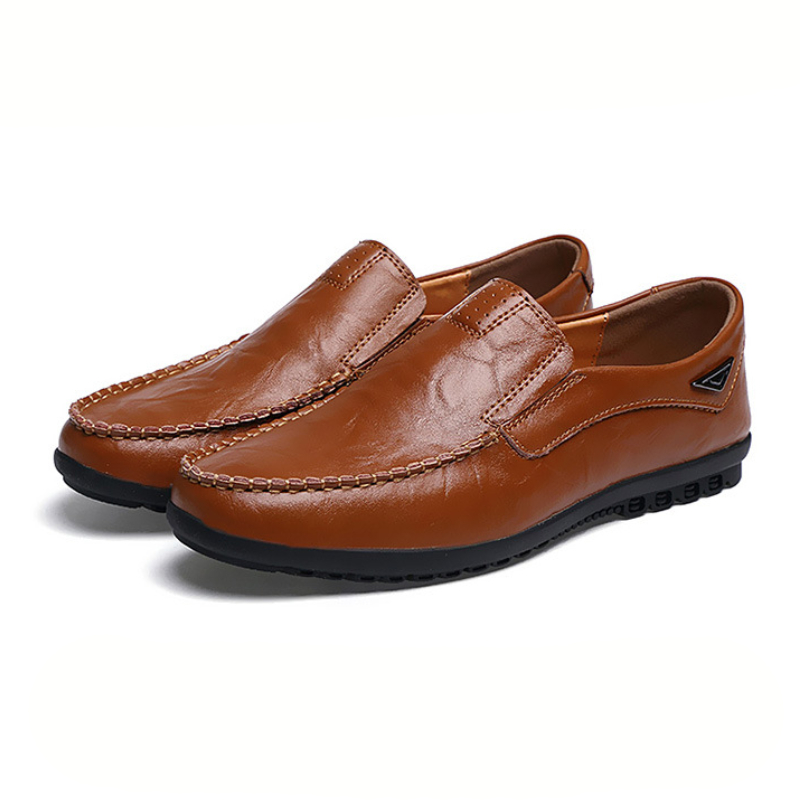 Mens Dress Shoes Leather Men Casual Shoes Brand Mens Loafers Slip on Driving Shoes(Red-Brown,10.5)