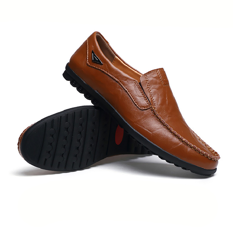 Mens Dress Shoes Leather Men Casual Shoes Brand Mens Loafers Slip on Driving Shoes(Red-Brown,10.5)