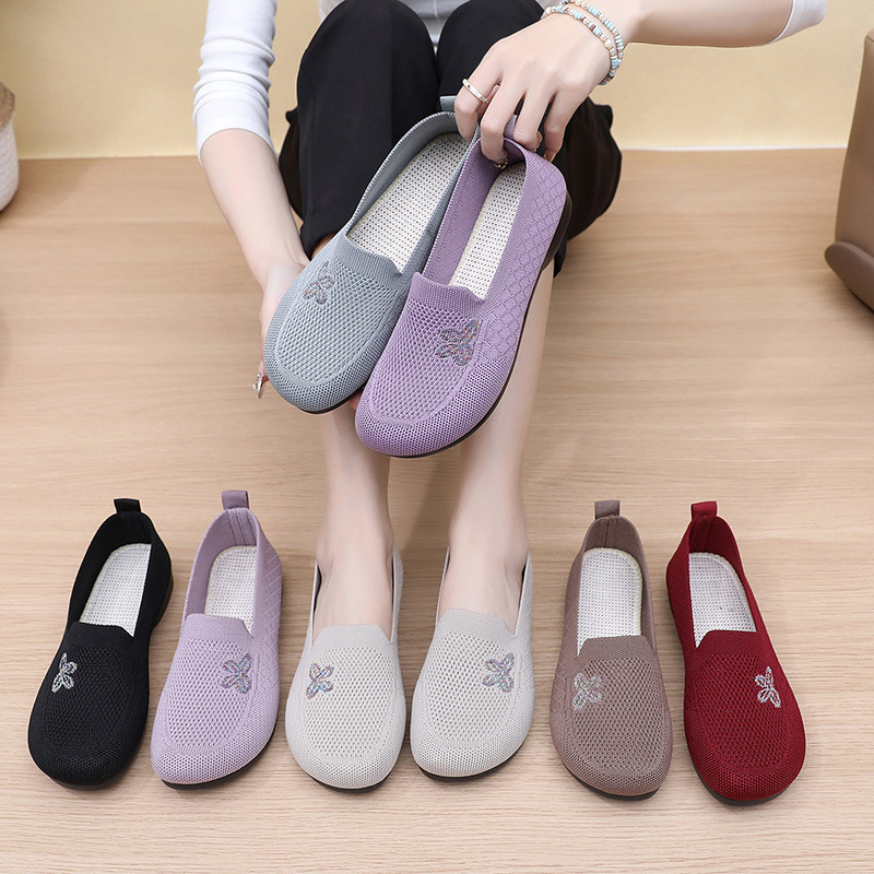 Chaussures à enfiler pour femme - En maille respirante - Semelle souple antidérapante - Chaussures de marche décontractées - Couleur unie - Légères - Confortables - Pour le jogging, l'entraînement, la