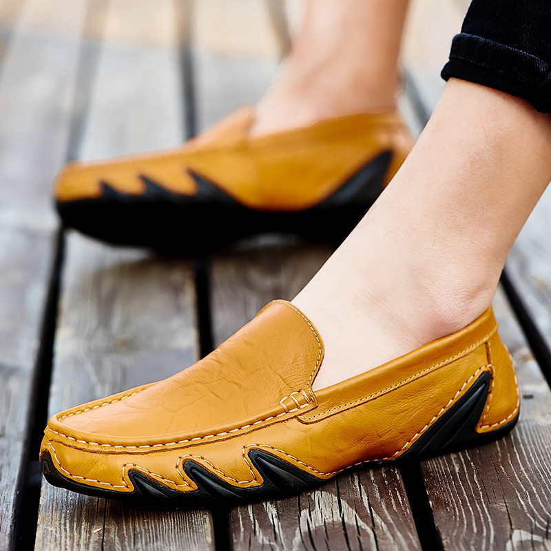 Men's Fashion Leather Soft Flat Loafers Comfortable Casual Soft Sole Non-Slip Driving Walking Shoes