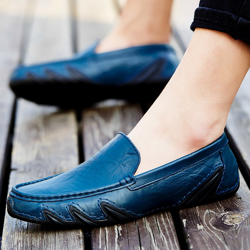 Men's Fashion Leather Soft Flat Loafers Comfortable Casual Soft Sole Non-Slip Driving Walking Shoes
