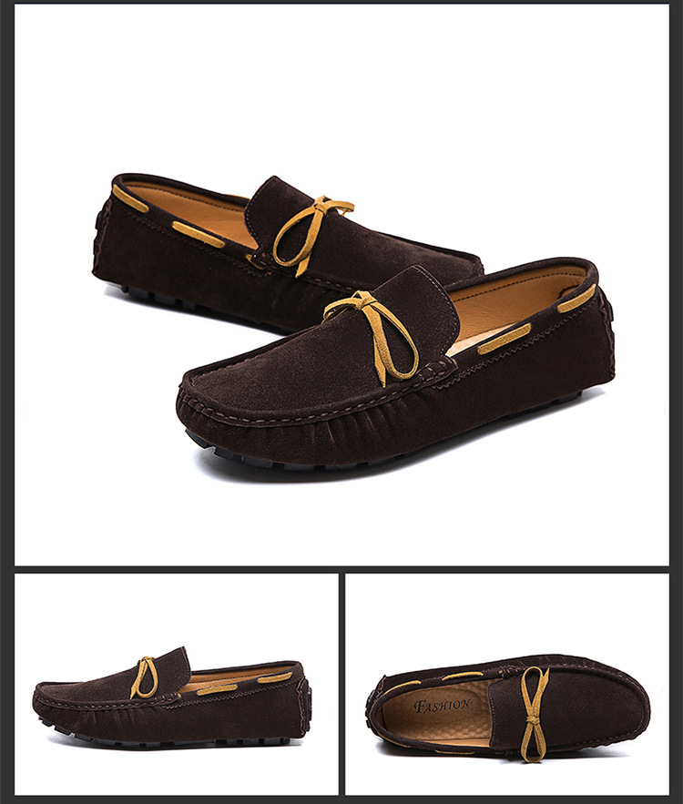 Low Shoes for Men Vegan Leather Deck Shoes Stitching Suede Rubber Sole Non-Slip Comfortable Lightweight Classic Slip On Outdoor