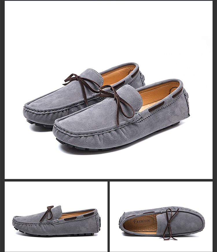 Low Shoes for Men Vegan Leather Deck Shoes Stitching Suede Rubber Sole Non-Slip Comfortable Lightweight Classic Slip On Outdoor