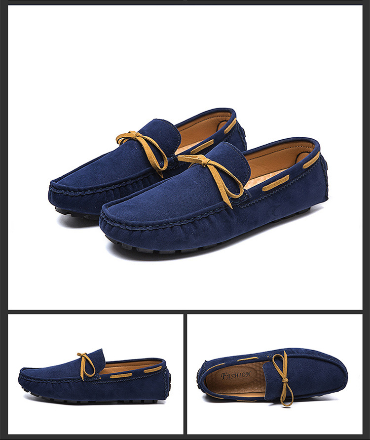 Low Shoes for Men Vegan Leather Deck Shoes Stitching Suede Rubber Sole Non-Slip Comfortable Lightweight Classic Slip On Outdoor