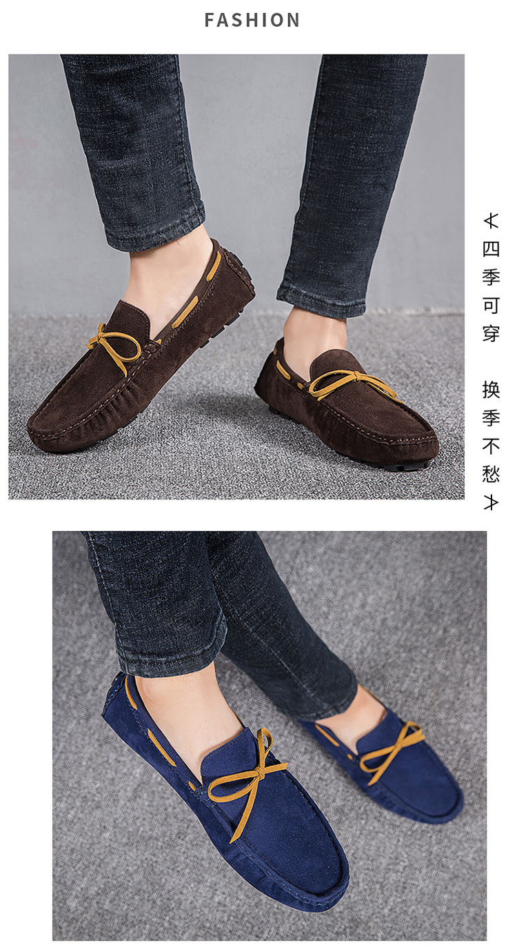 Low Shoes for Men Vegan Leather Deck Shoes Stitching Suede Rubber Sole Non-Slip Comfortable Lightweight Classic Slip On Outdoor