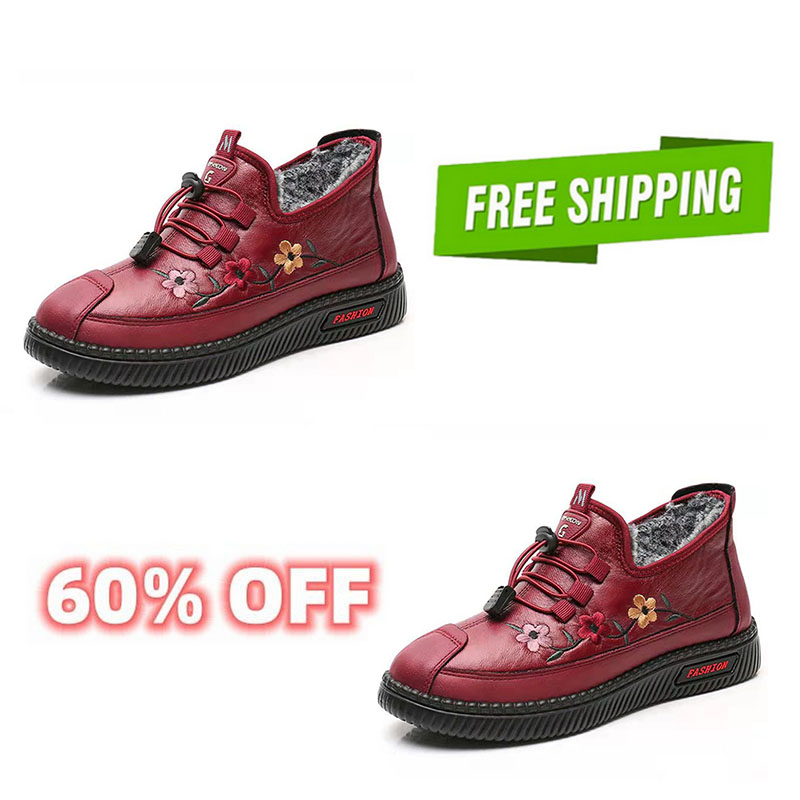 Leather Fur Moccasins Women Loafers for Elderly Females Soft Warm