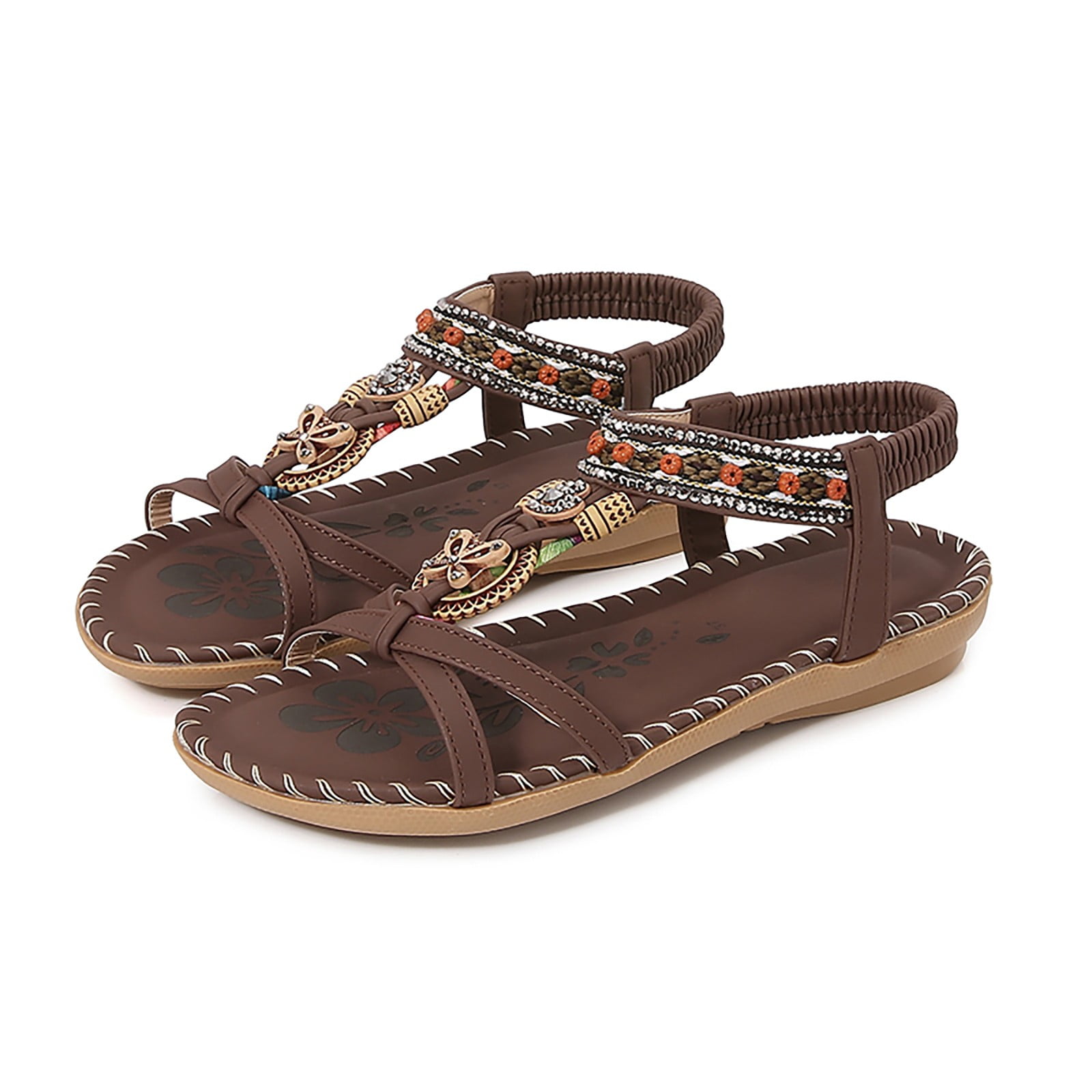 Dakaela Womens Sandals Arch Support Summer Beach Flat Shoes Bohemian Comfort Walking Flip Flops