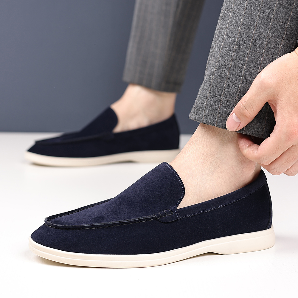 Santimon Men's Suede Loafers Slip-On Casual Shoes Soft Flat Sole Comfortable Driving Office Shoe