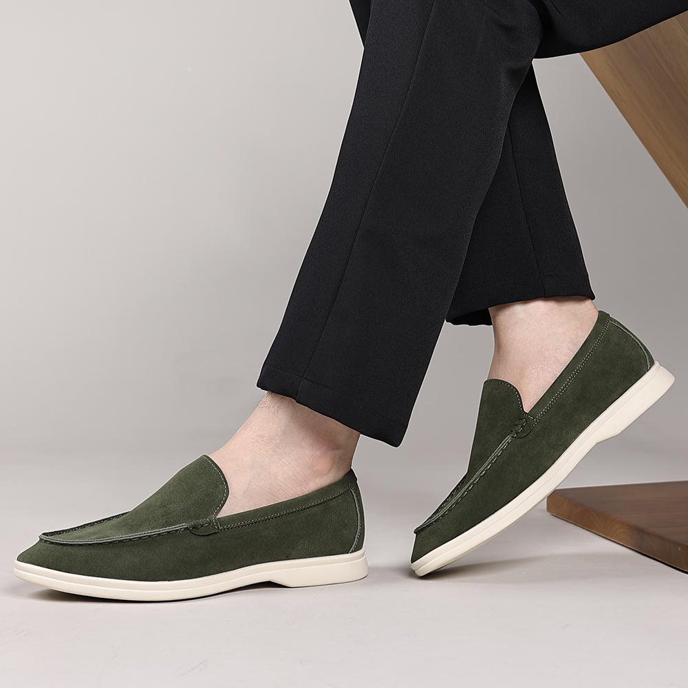 Santimon Men's Suede Loafers Slip-On Casual Shoes Soft Flat Sole Comfortable Driving Office Shoe