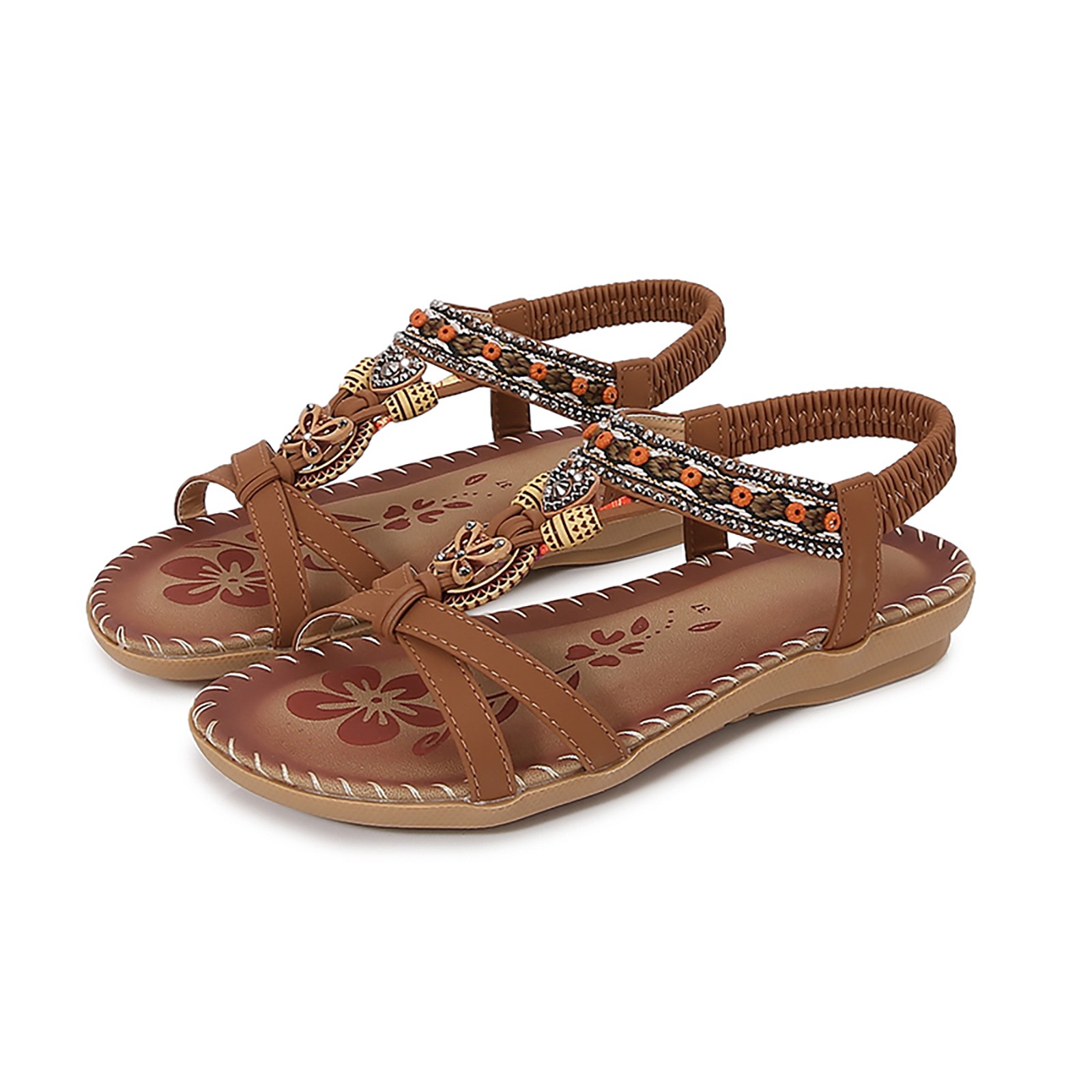 Dakaela Womens Sandals Arch Support Summer Beach Flat Shoes Bohemian Comfort Walking Flip Flops