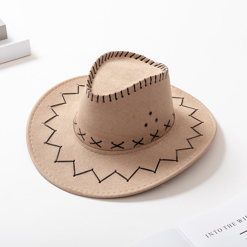 Unisex Faux Suede Western Cowboy Hat – Wide Brim for Costume & Party