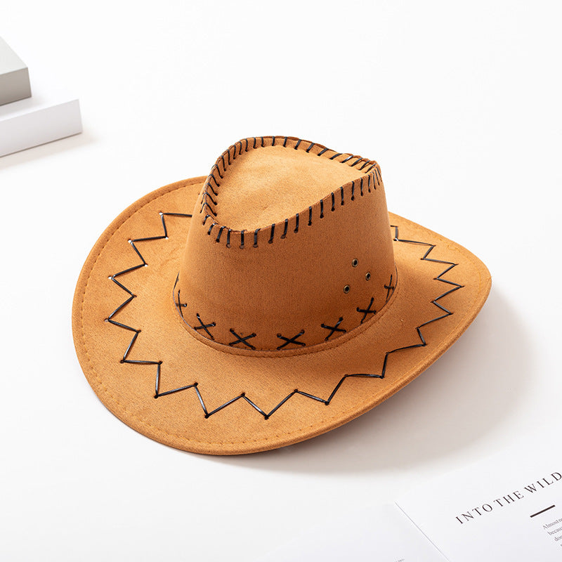 Unisex Faux Suede Western Cowboy Hat – Wide Brim for Costume & Party