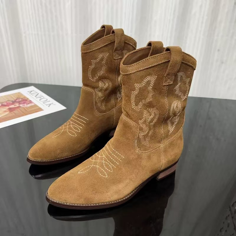 🌸🎉 Trendy Must-Have! Only a Few Left! ✨🥿💫Women's Outdoor Fashion Leather Embroidered Western Cowboy Ankle Boots