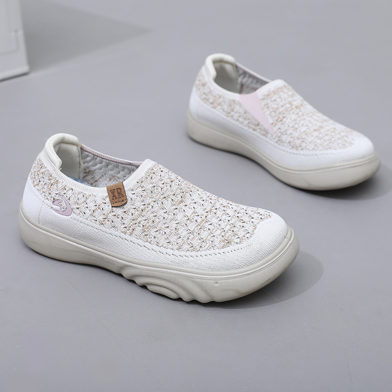 Women's Soft Orthopedic Shoes Breathable Woven Go Walking Slip On Foam Shoes Arch Support Hands Slip in Chunky Wedge