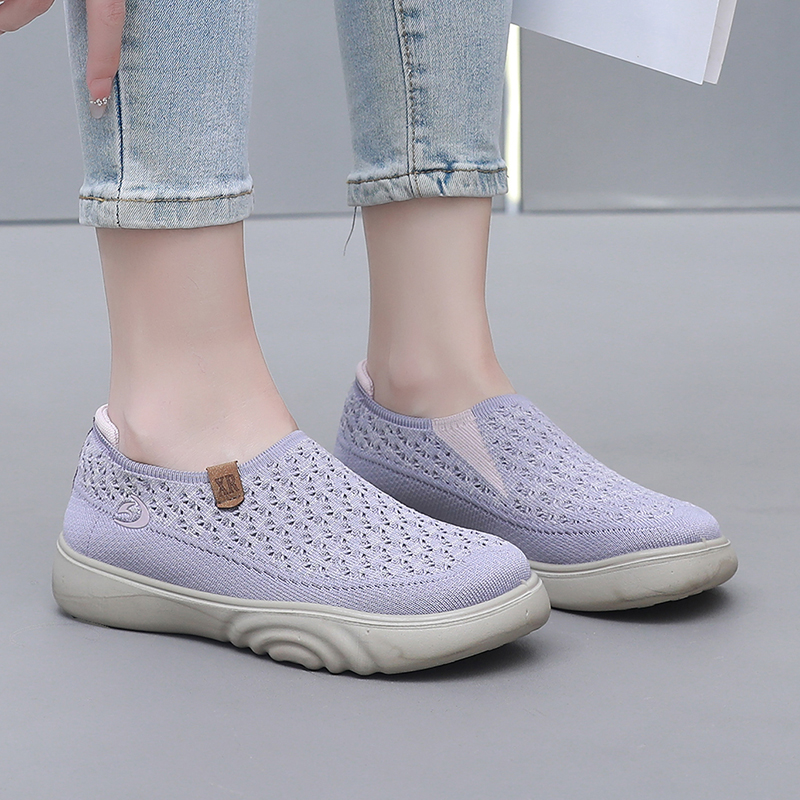Women's Soft Orthopedic Shoes Breathable Woven Go Walking Slip On Foam Shoes Arch Support Hands Slip in Chunky Wedge