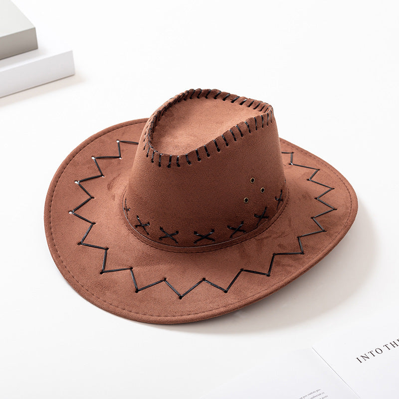 Unisex Faux Suede Western Cowboy Hat – Wide Brim for Costume & Party