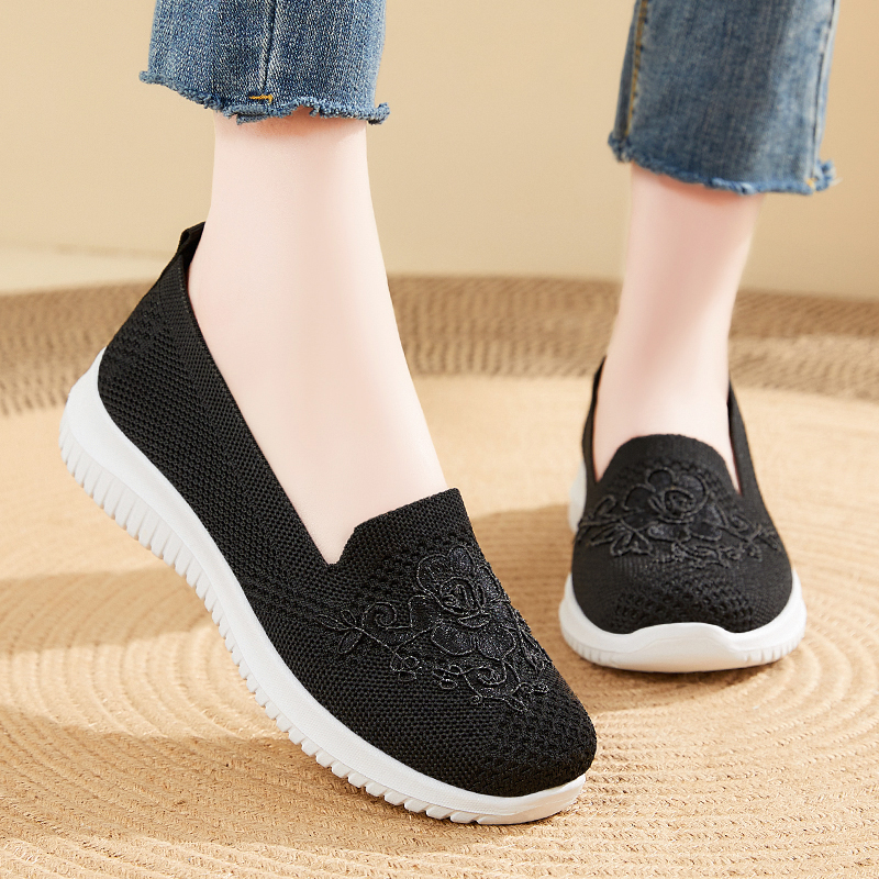 Women's Knitted Embroidery Sneakers, Lightweight Breathable Slip On Orthopedic Soft Sole Shoes