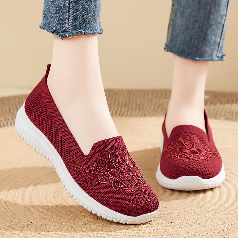 Women's Knitted Embroidery Sneakers, Lightweight Breathable Slip On Orthopedic Soft Sole Shoes