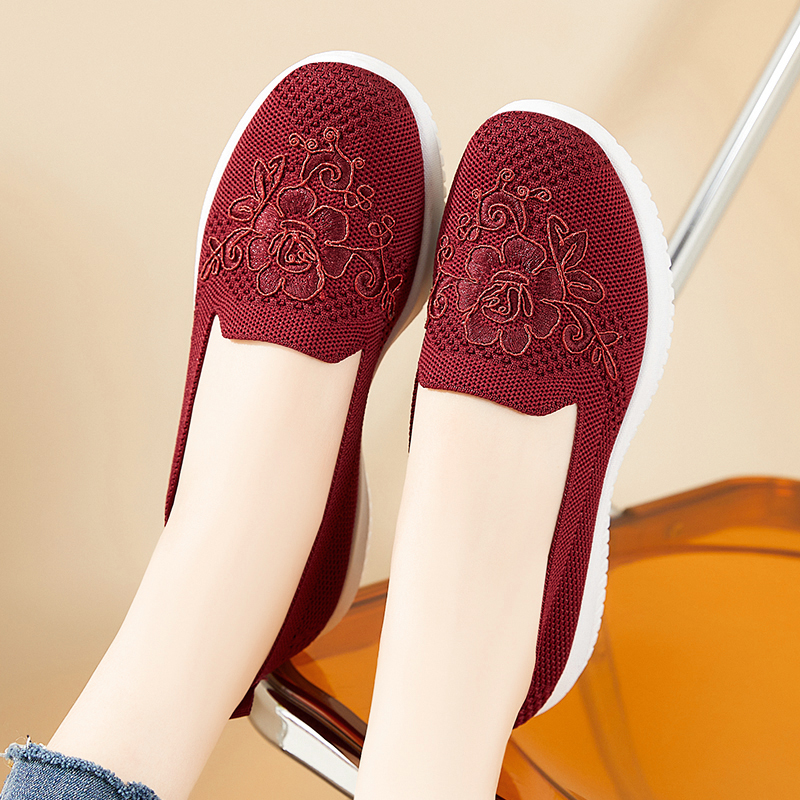Women's Knitted Embroidery Sneakers, Lightweight Breathable Slip On Orthopedic Soft Sole Shoes