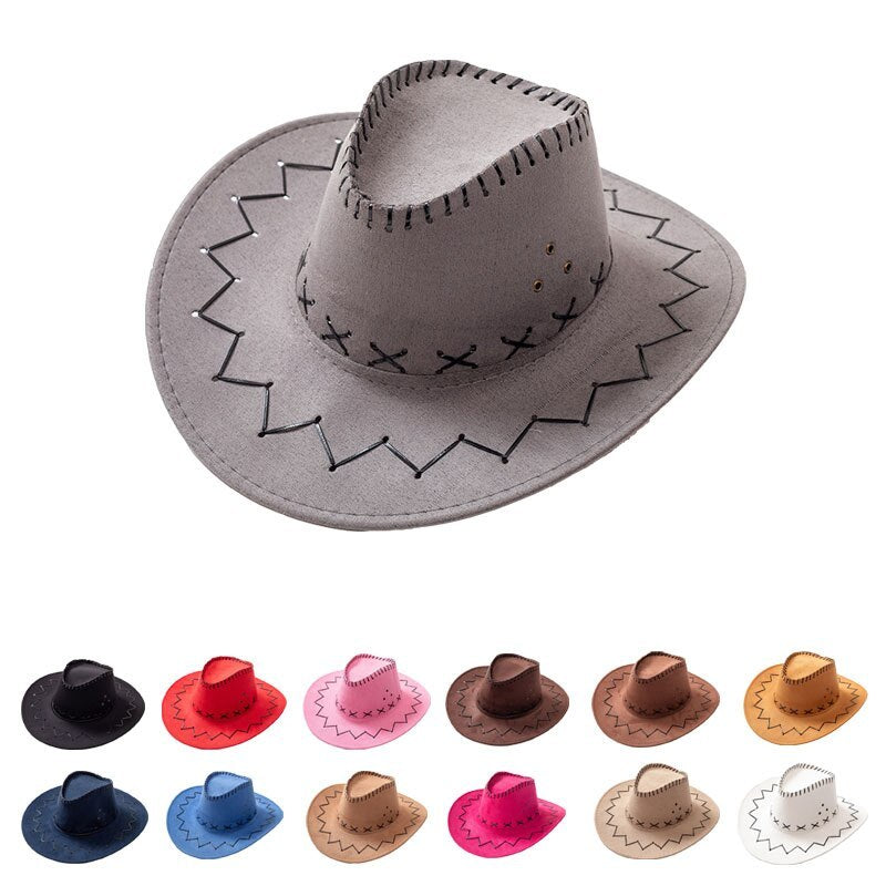 Unisex Faux Suede Western Cowboy Hat – Wide Brim for Costume & Party