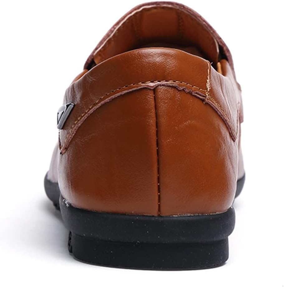 Mens Dress Shoes Leather Men Casual Shoes Brand Mens Loafers Slip on Driving Shoes(Red-Brown,10.5)