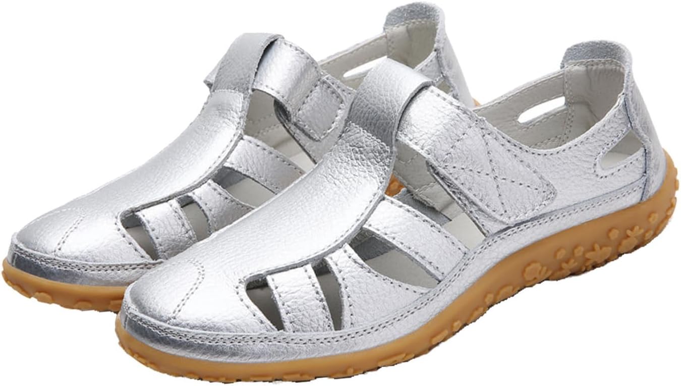 AngryMonkey Women's Casual Boho Gladiator Sandals,Summer Leather Comfort Soft Sole Closed Toe Ankle Strap Beach Shoes