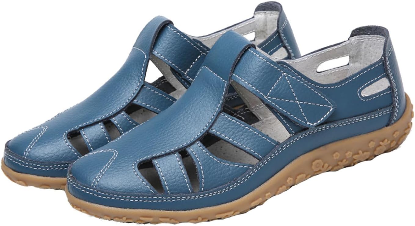 AngryMonkey Women's Casual Boho Gladiator Sandals,Summer Leather Comfort Soft Sole Closed Toe Ankle Strap Beach Shoes