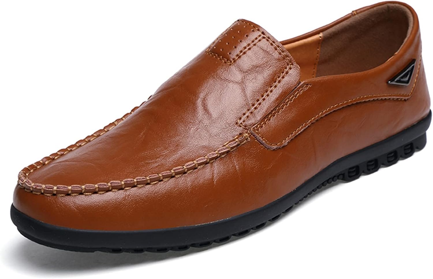 Mens Dress Shoes Leather Men Casual Shoes Brand Mens Loafers Slip on Driving Shoes(Red-Brown,10.5)