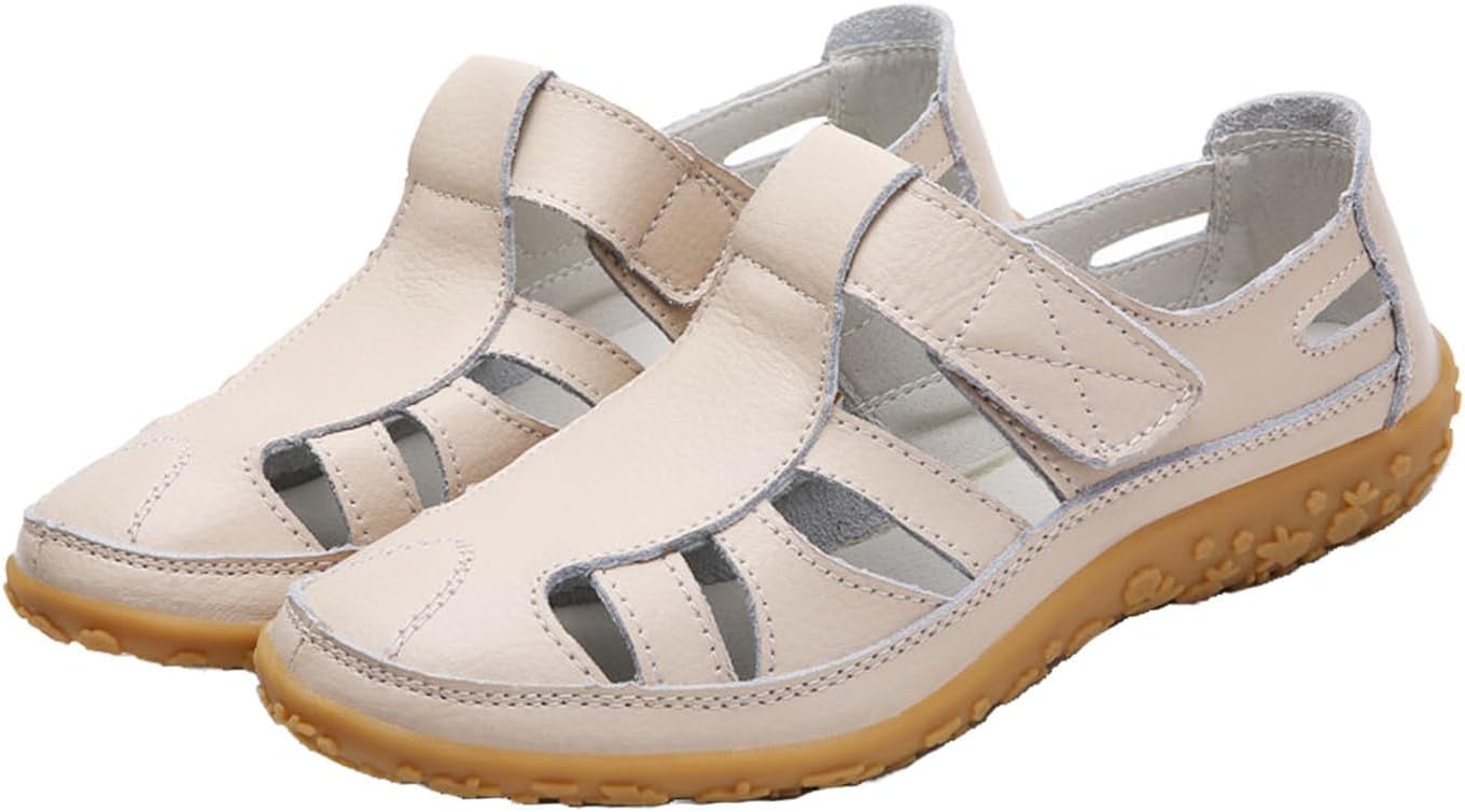 AngryMonkey Women's Casual Boho Gladiator Sandals,Summer Leather Comfort Soft Sole Closed Toe Ankle Strap Beach Shoes