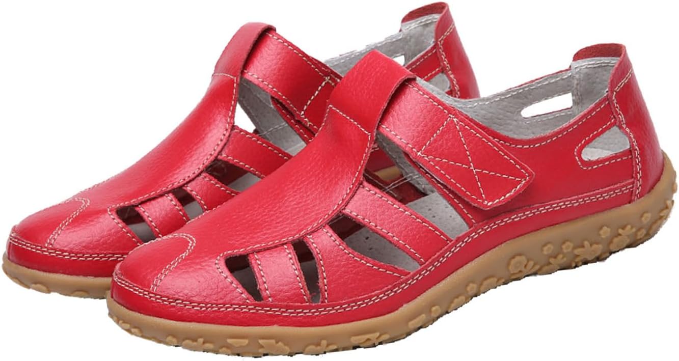 AngryMonkey Women's Casual Boho Gladiator Sandals,Summer Leather Comfort Soft Sole Closed Toe Ankle Strap Beach Shoes