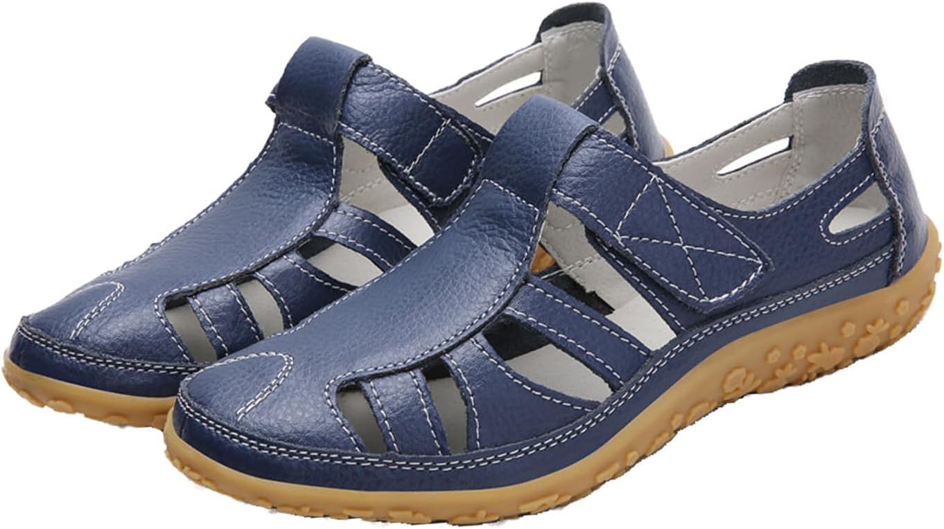 AngryMonkey Women's Casual Boho Gladiator Sandals,Summer Leather Comfort Soft Sole Closed Toe Ankle Strap Beach Shoes