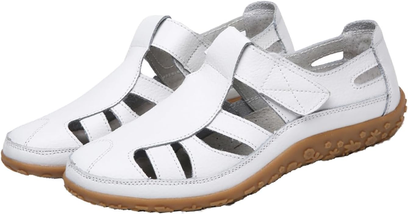 AngryMonkey Women's Casual Boho Gladiator Sandals,Summer Leather Comfort Soft Sole Closed Toe Ankle Strap Beach Shoes