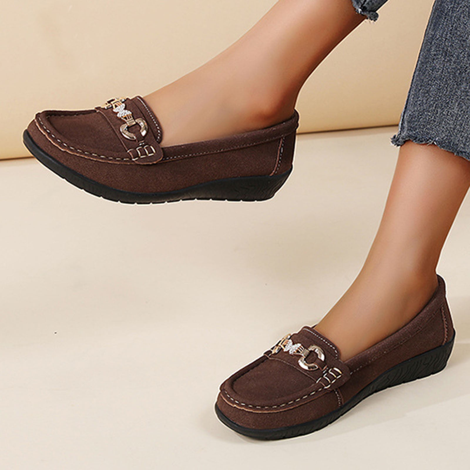Wine Flocked Slip On Loafers For Women With Non Slip Bottom Lightweight And Comfortable Ideal For Daily Use And Light Activities