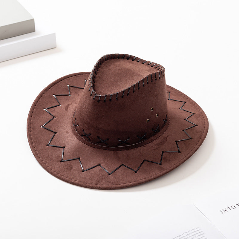 Unisex Faux Suede Western Cowboy Hat – Wide Brim for Costume & Party