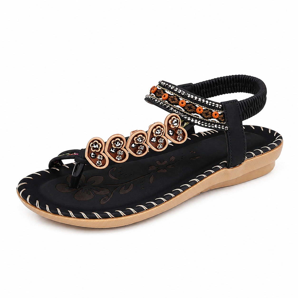2025 Yasirun New Bohemian Cross-Border Sandals For Women Summer Rhinestone Evening Style Flat Bottom Round Toe Clip-On Open Toe Cool