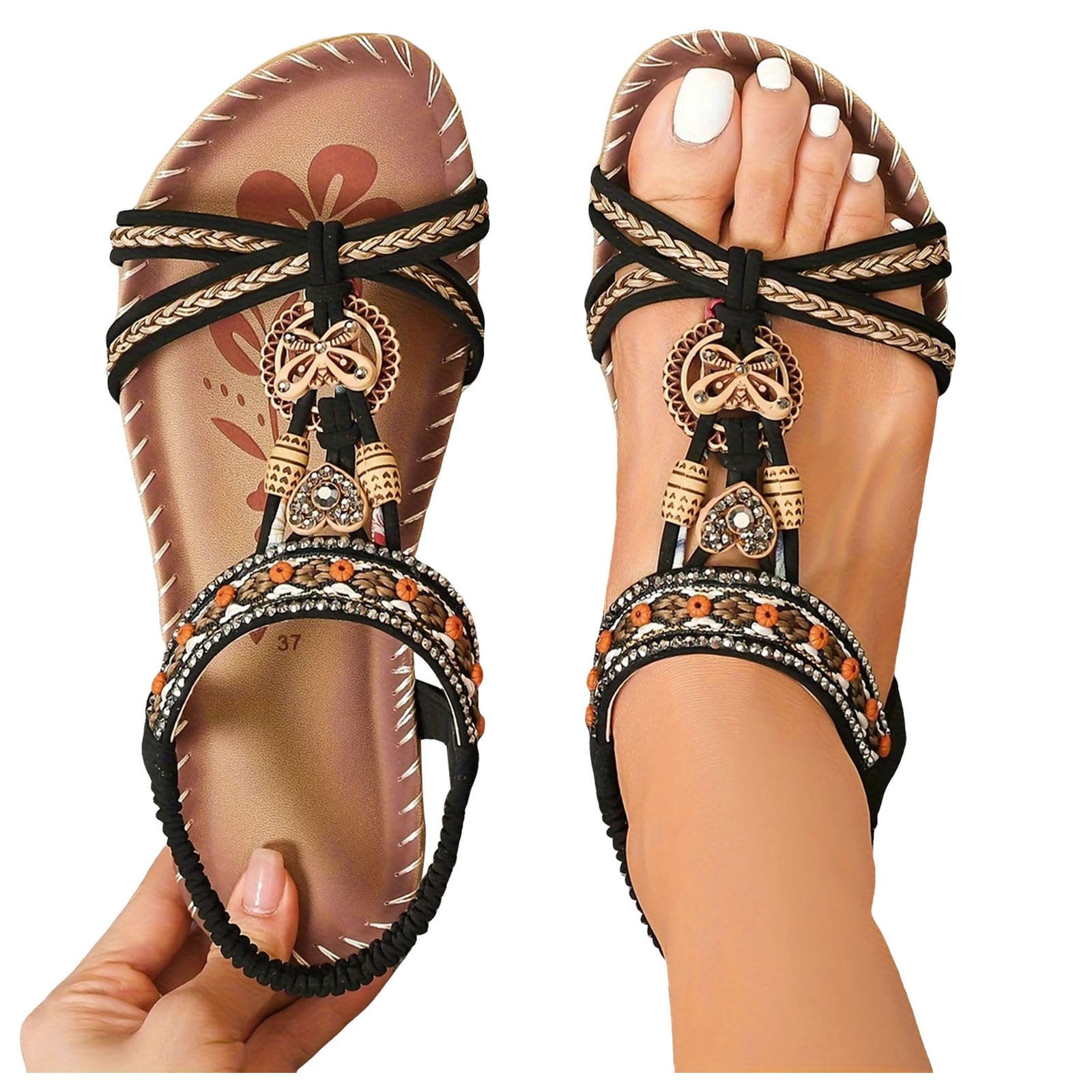 Dakaela Womens Sandals Arch Support Summer Beach Flat Shoes Bohemian Comfort Walking Flip Flops