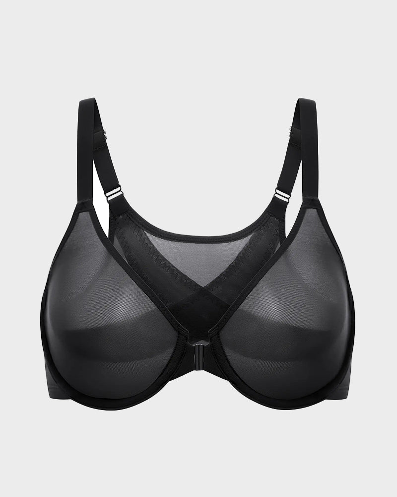 Front Closure Underwire Unlined Back Support Plunge Bra