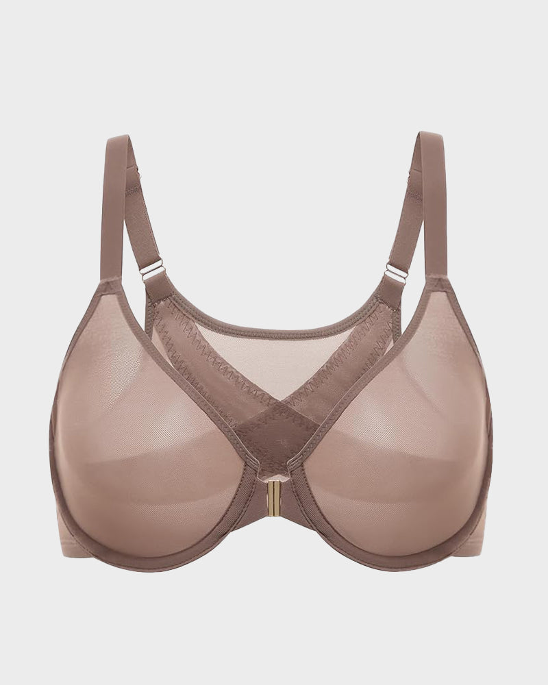 Front Closure Underwire Unlined Back Support Plunge Bra