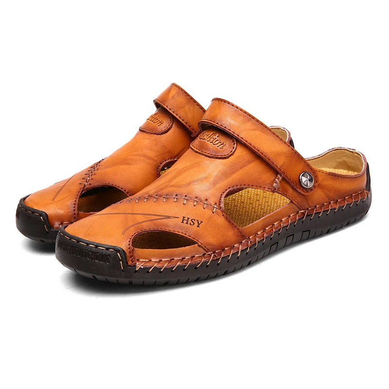 2024 Summer Hollow Leather Shoes Men's Casual Sandals