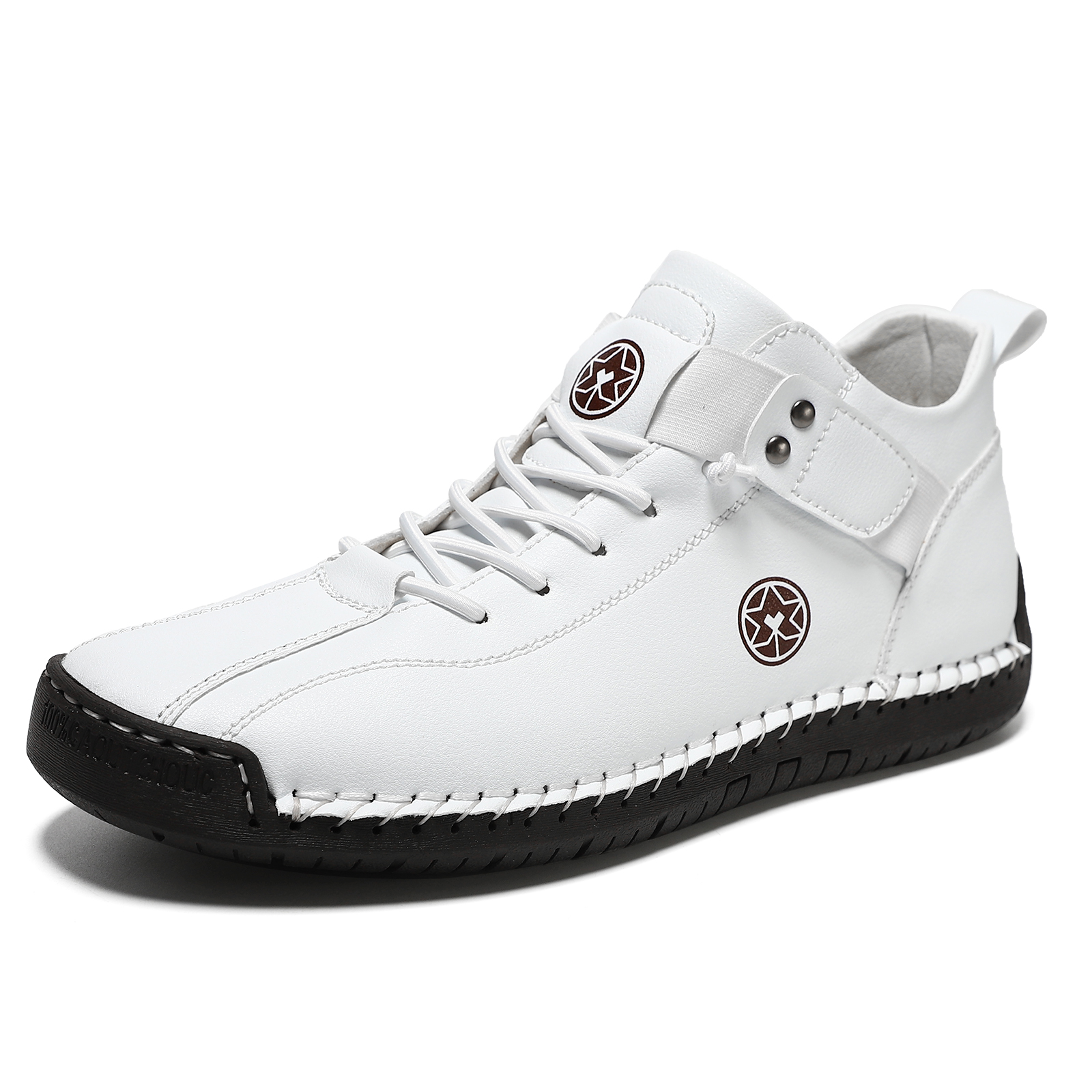 Cross-Border Independent Station Temu Large Size Men'S Leather Shoes Hand-Stitched Outdoor Casual Men'S Shoes Flat Slip-On Slip-Ons