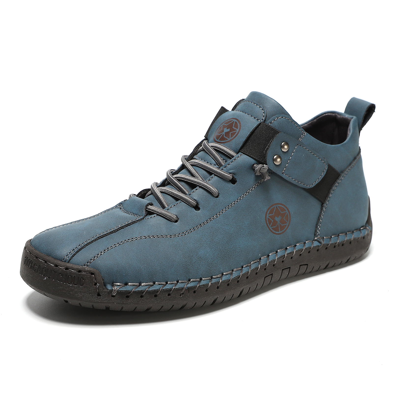 Cross-Border Independent Station Temu Large Size Men'S Leather Shoes Hand-Stitched Outdoor Casual Men'S Shoes Flat Slip-On Slip-Ons